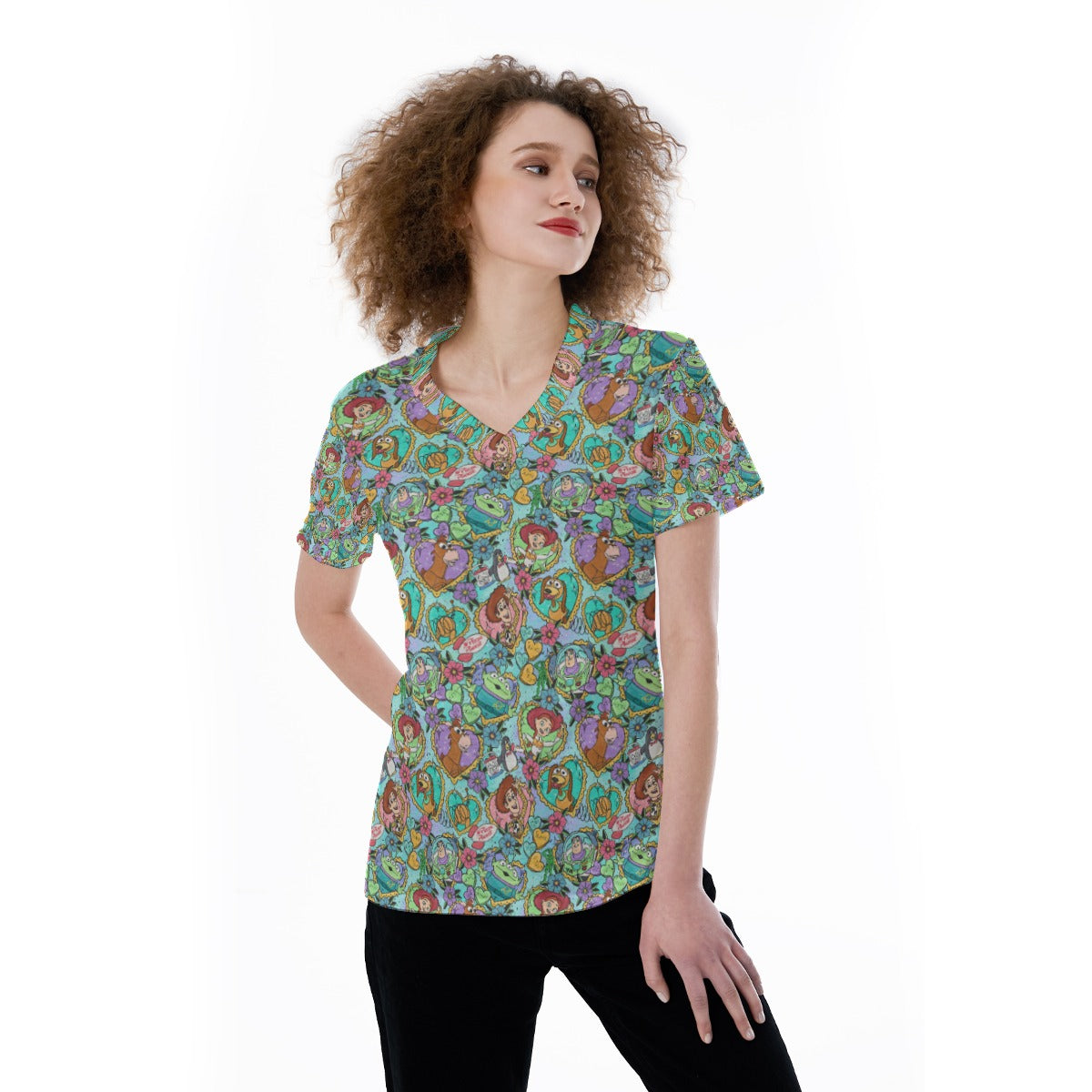 Tattoo Hearts Space Cowboys & Friends - Women's Short Sleeve V-Neck T-Shirt