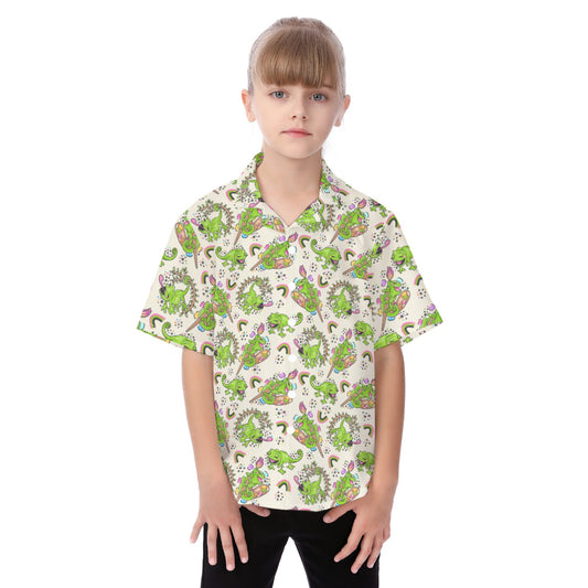 Colorful Chameleon Splash - Kid's Hawaiian Button Up Shirt