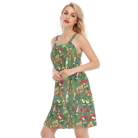 Orange Bird & Tiki Friends - Women’s Adjustable Sundress