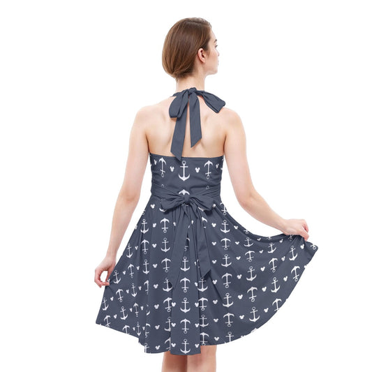 Anchors & Mouse Ears - Women's Halter Vintage Pocket Dress