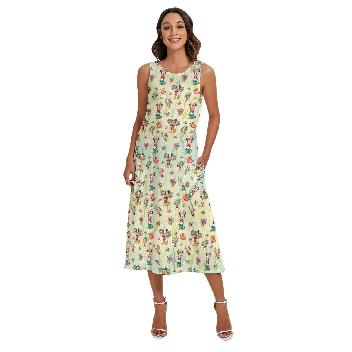 Garden Mouse Helpers at Work - Women’s Diagonal Pocket Midi Dress