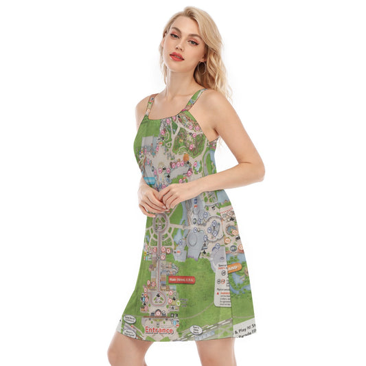 Vibrant Fantasy Park Map - Women’s Adjustable Sundress