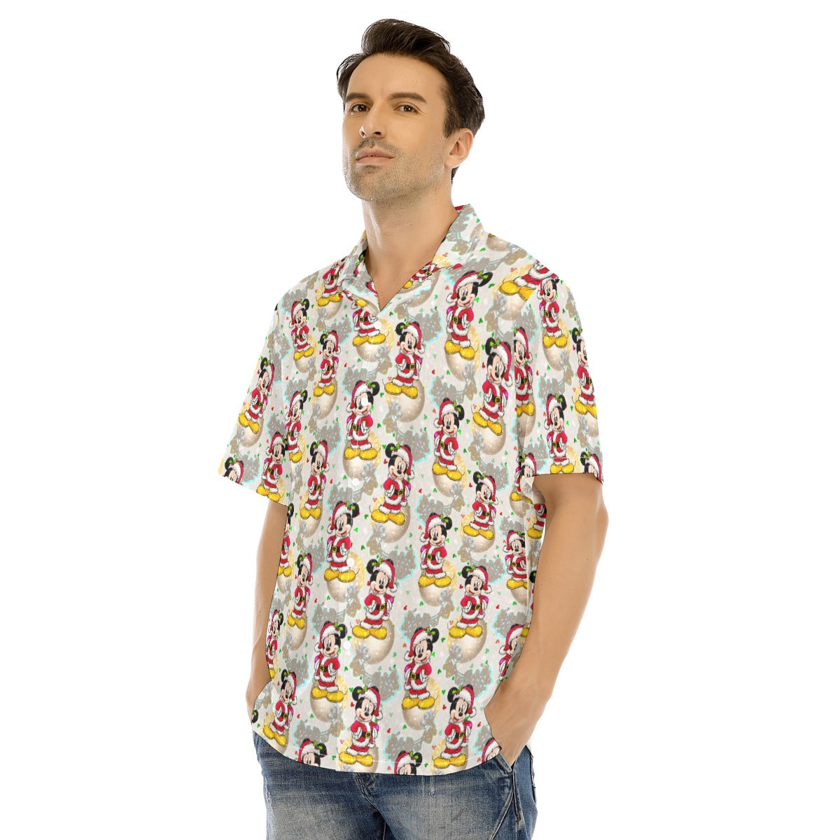 Santa Mouse Celebration - Men's Hawaiian Button Up Shirt