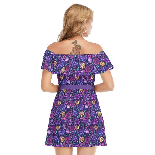 Fairytale Florals – Dark Sea Witch - Women's Off-shoulder Ruffle Dress
