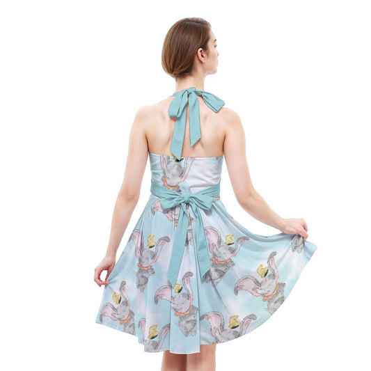 Sketch of Flying Elephant - Women's Halter Vintage Pocket Dress