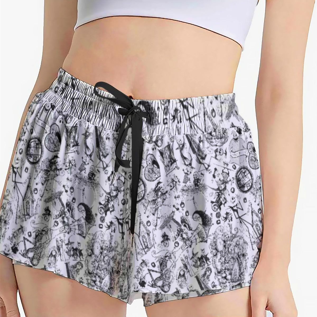 Nightmare Halloween Sketches - Women's Flowy Pocket Shorts