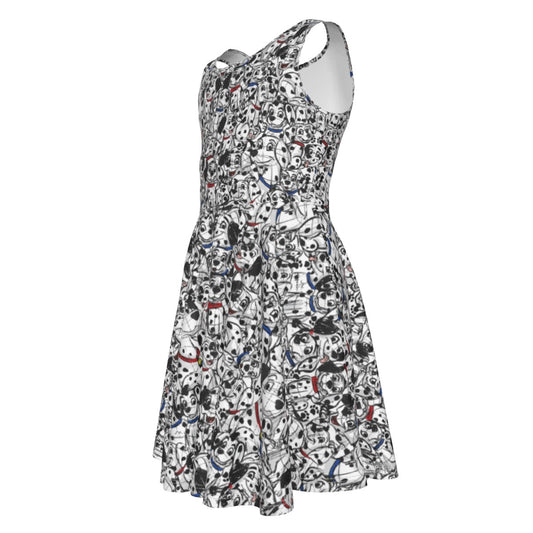 Sketchy Spotted Puppies - Kid's Sleeveless Skater Dress