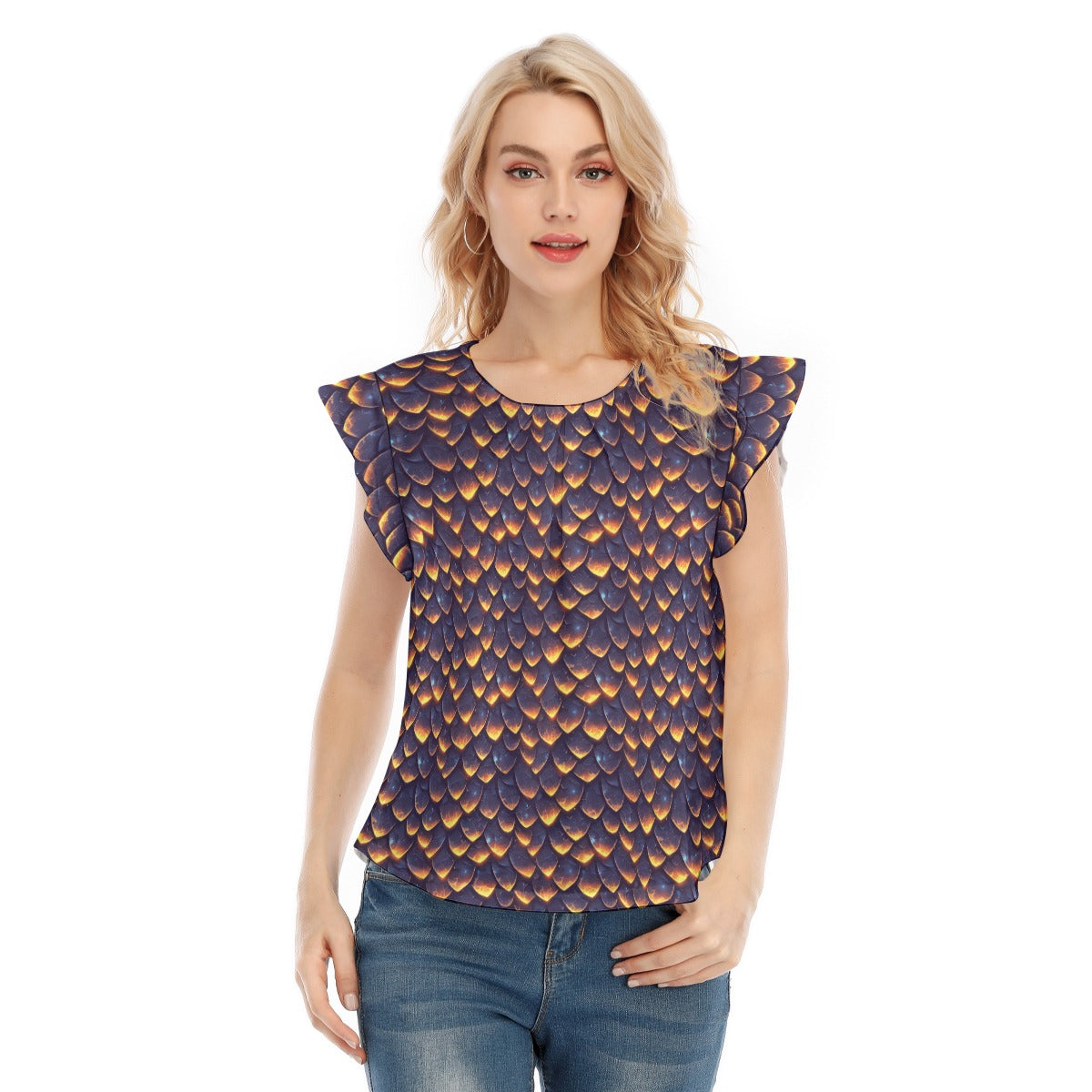 Animal Print - Dragon - Women’s Flutter Sleeve Top
