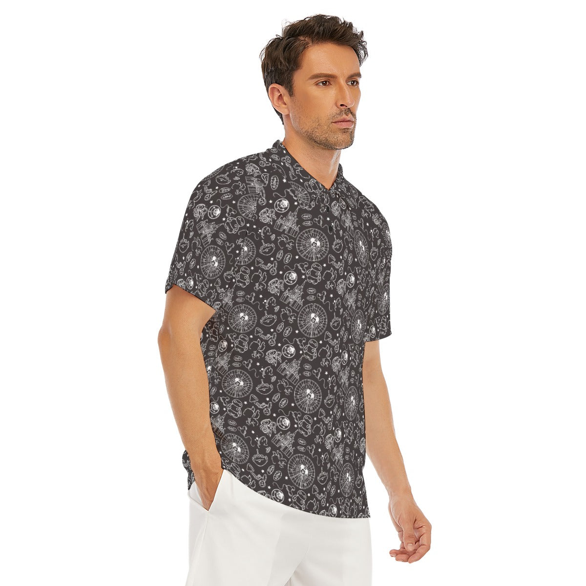 Monochrome Theme Park Icons - Men's Polo Shirt