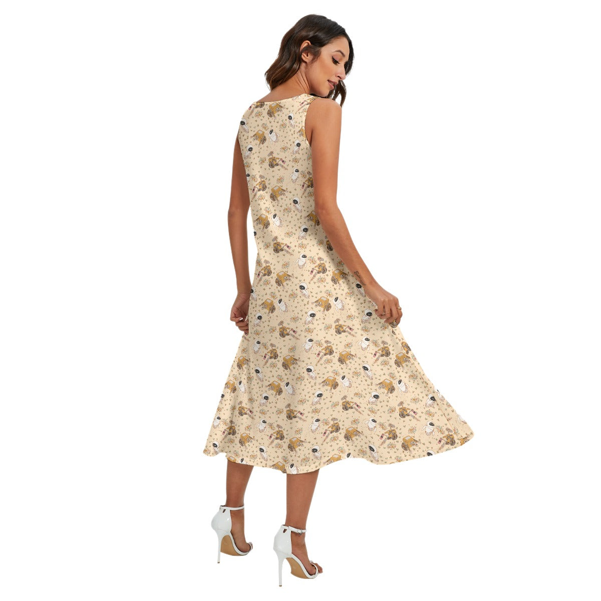 Botanical Robot Love Story - Women’s Diagonal Pocket Midi Dress