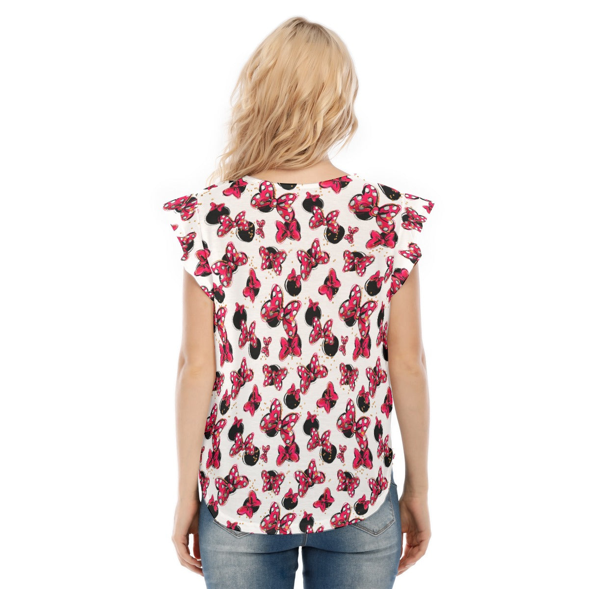 Polka Dot Bows & Mouse Ears - Women’s Flutter Sleeve Top