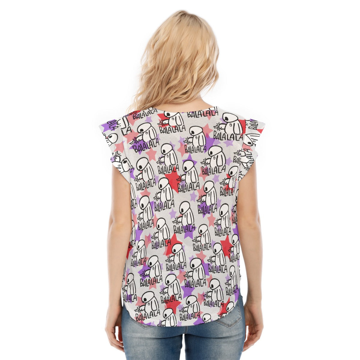 White Robot Balala - Women’s Flutter Sleeve Top
