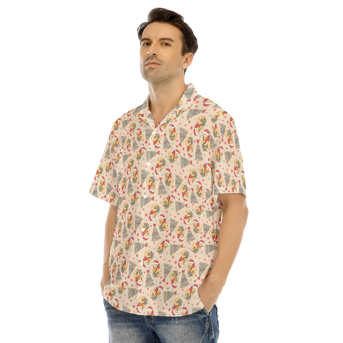 Cozy Bear Holiday Cheer - Men's Hawaiian Button Up Shirt