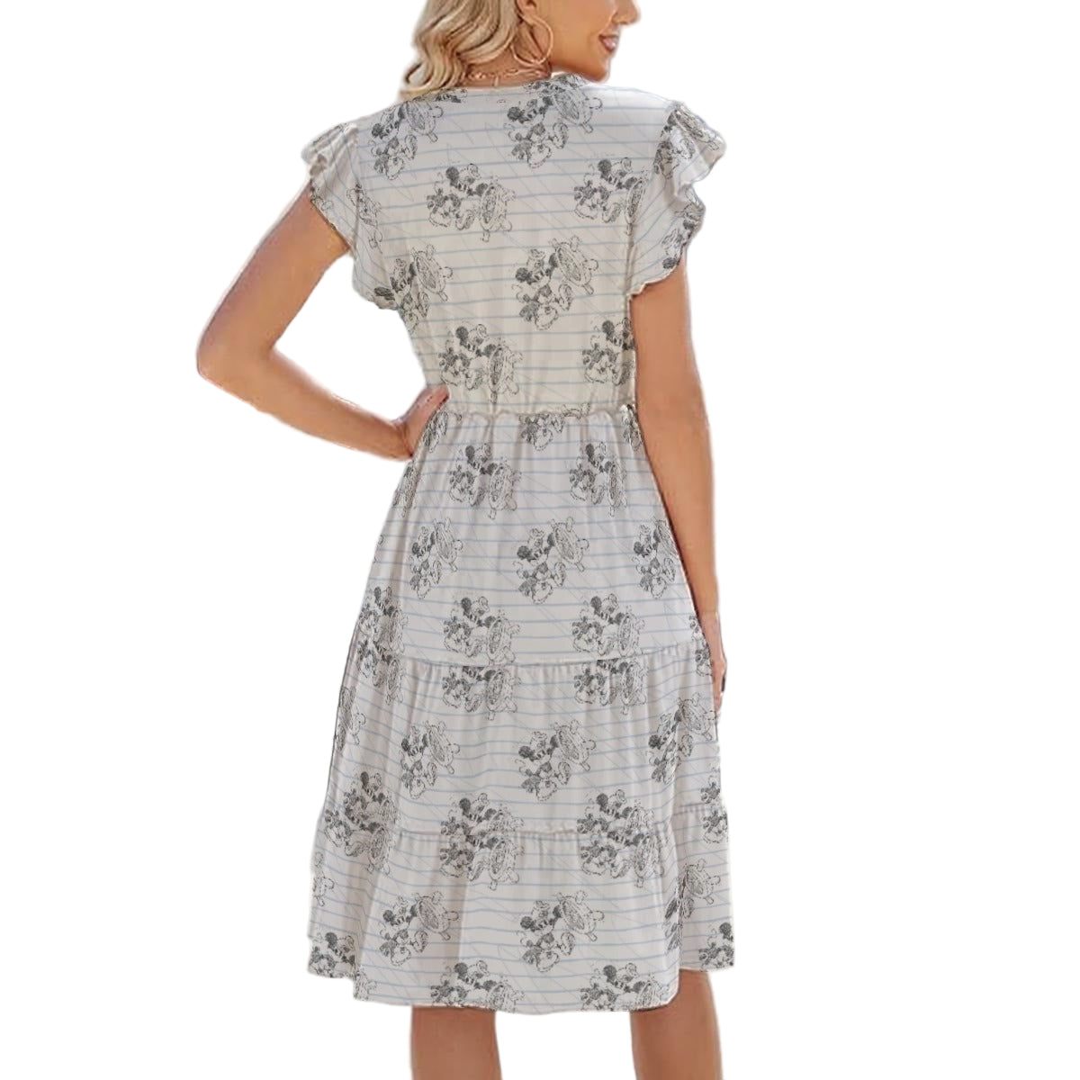 Sketch of Steamboat Mouse - Women's Tiered Pocket Midi Dress