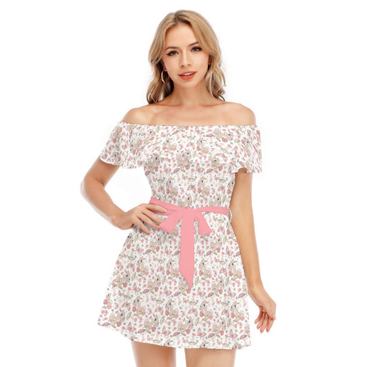 Woodland Bunny Cottagecore - Women's Off-shoulder Ruffle Dress