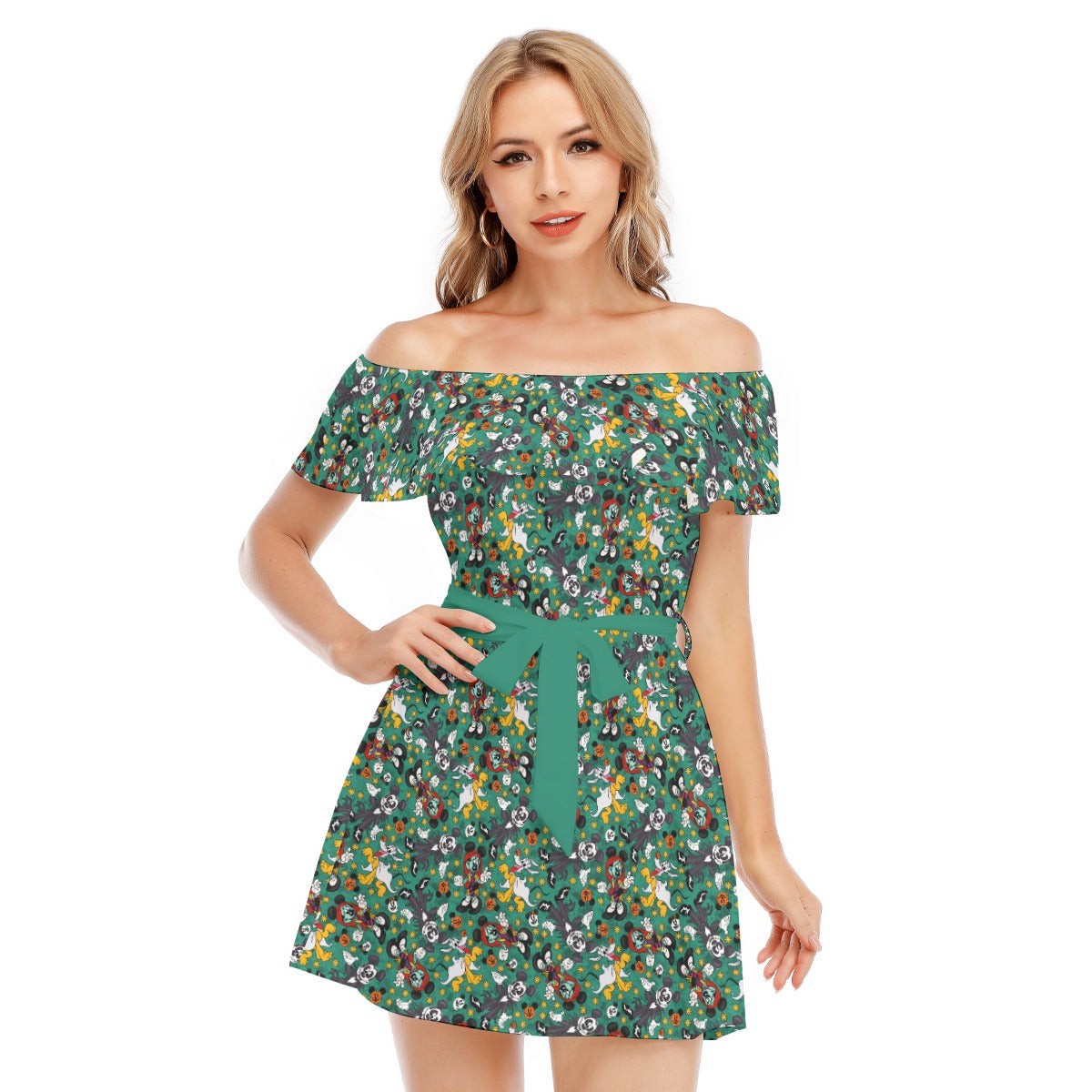 Beloved Couple as Spooky Pair - Women's Off-shoulder Ruffle Dress