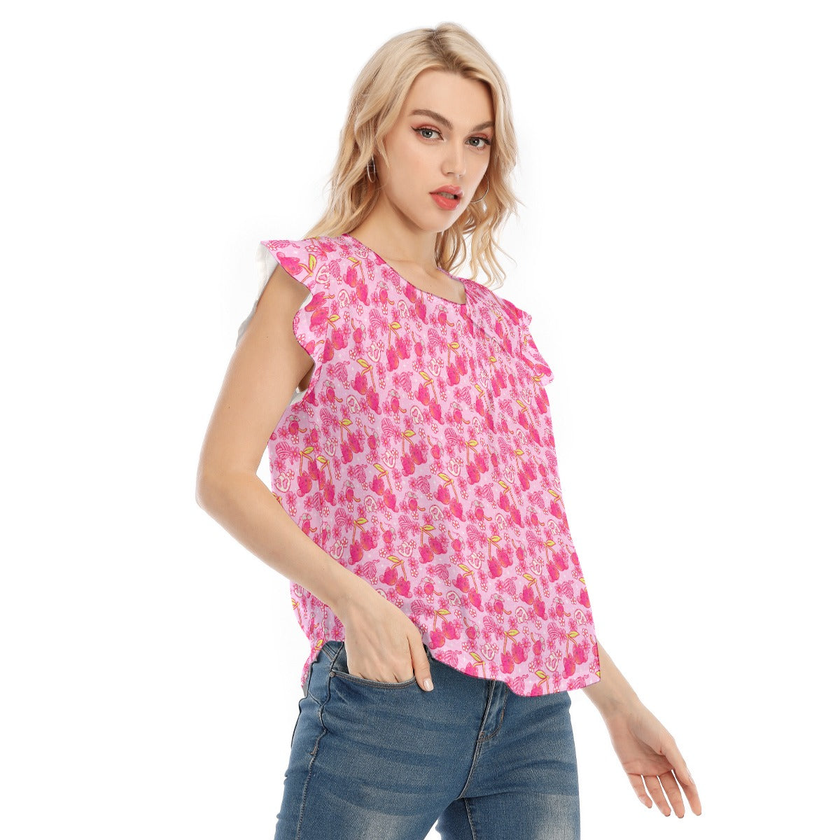 Fruitimals - Cherry Kittens - Women’s Flutter Sleeve Top