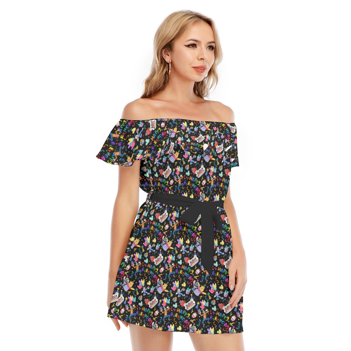 Happy Birthday Celebration - Women's Off-shoulder Ruffle Dress