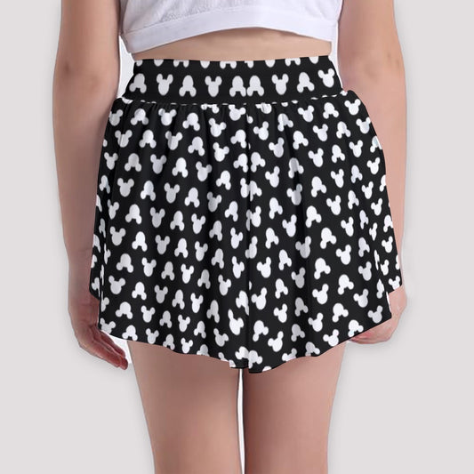 Playful Polka Dot Ears Black - Girls’ Flowy Pocket Shorts