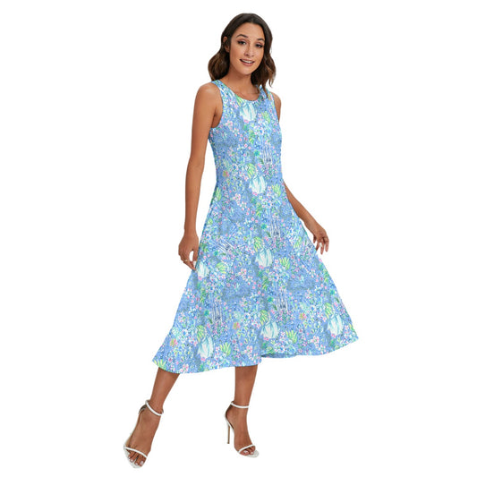 Bright Tropical Princess - Royal Beach Day - Women’s Diagonal Pocket Midi Dress