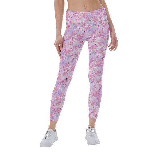 Pink Crystal Lunar Moths - Women's Yoga Leggings