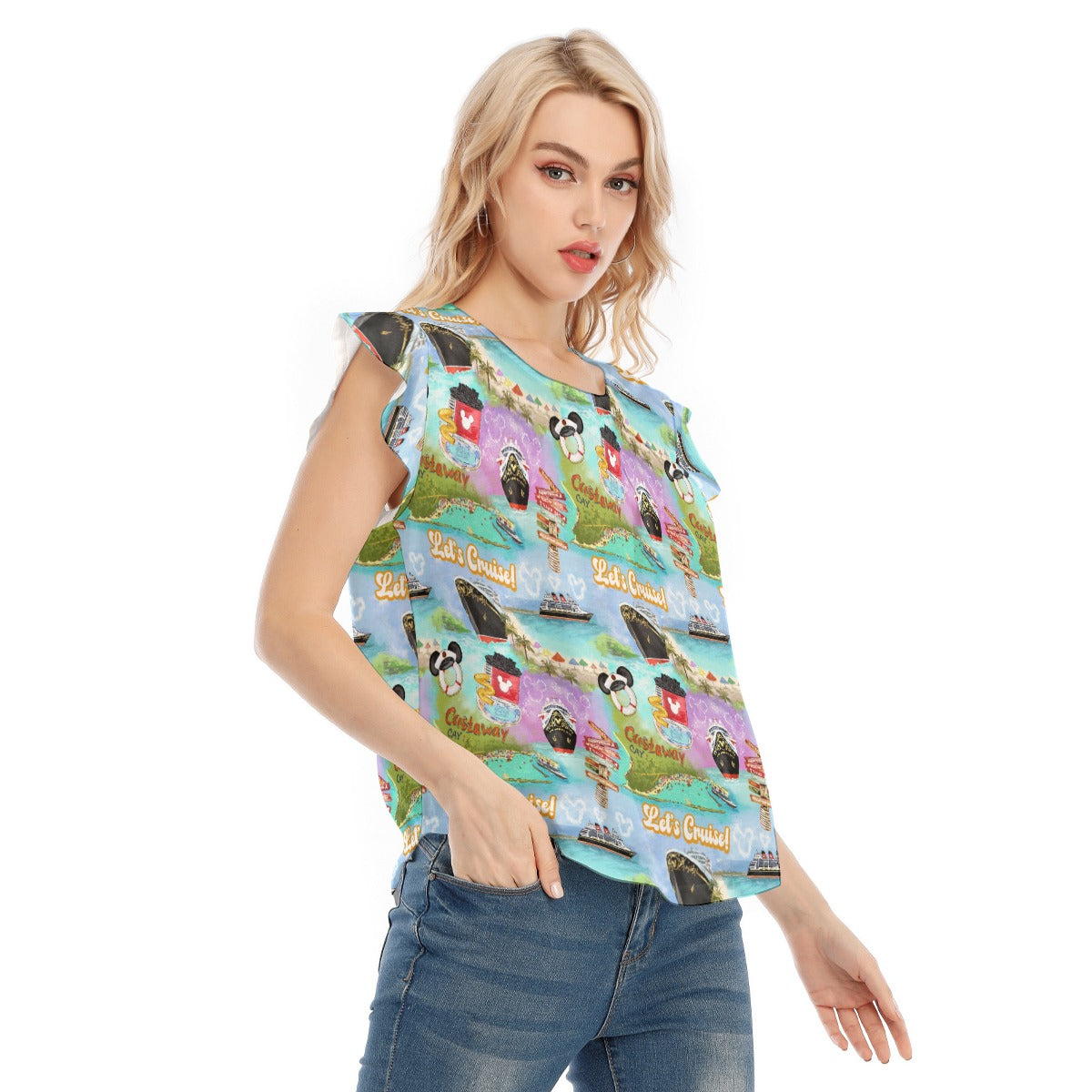 Tropical Castaway Island - Women’s Flutter Sleeve Top