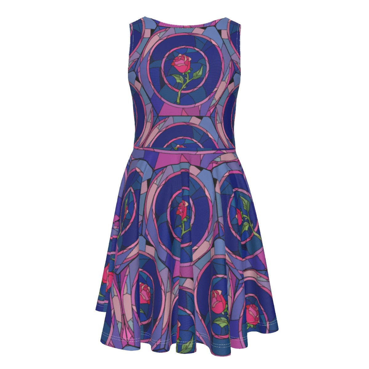 Enchanted Rose Stained Glass- Kid's Sleeveless Skater Dress