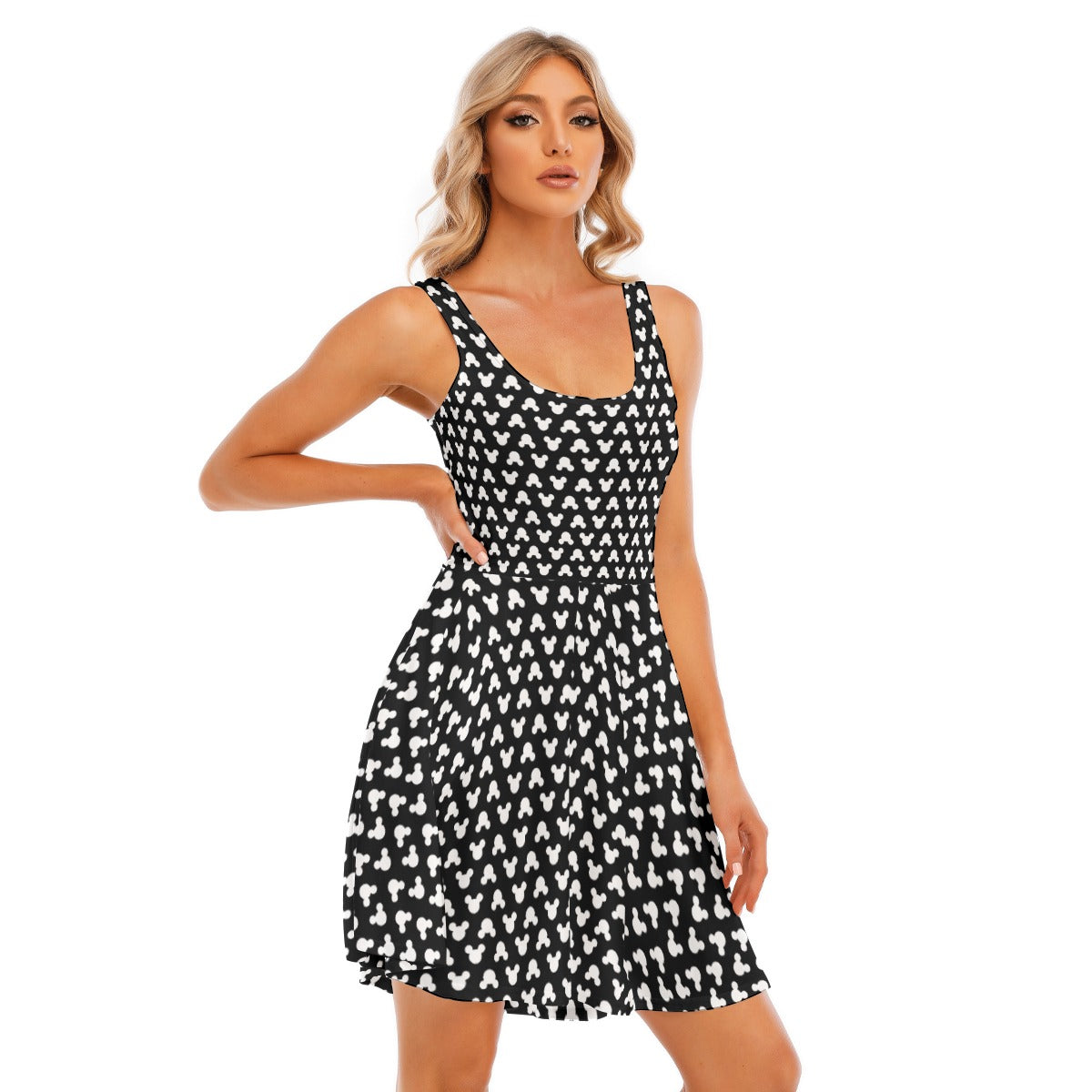 Playful Polka Dot Ears - Women's Sleeveless Pocket Skater Dress