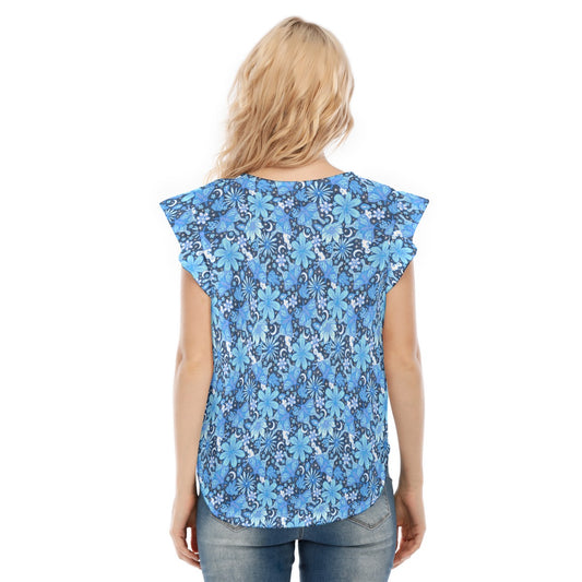 Blue Crystal Moths - Women’s Flutter Sleeve Top