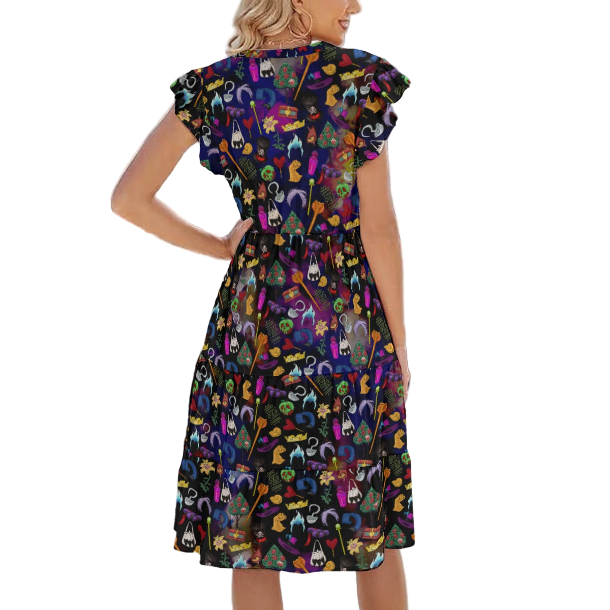 Villainous Icons Collage - Women's Tiered Pocket Midi Dress