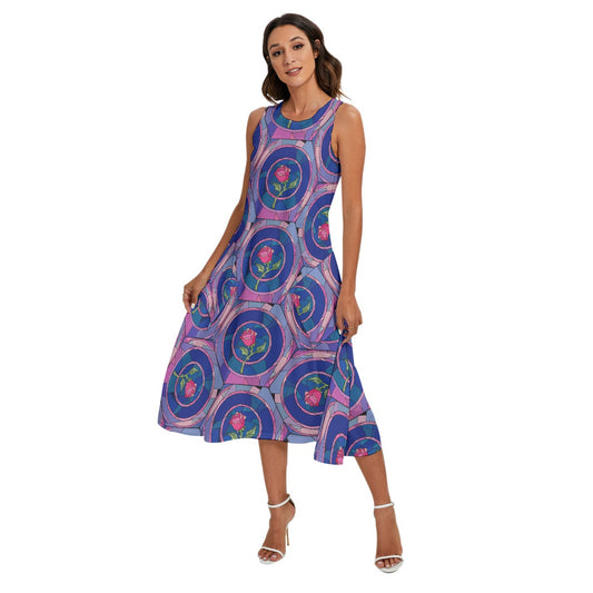 Enchanted Rose Stained Glass - Women’s Diagonal Pocket Midi Dress