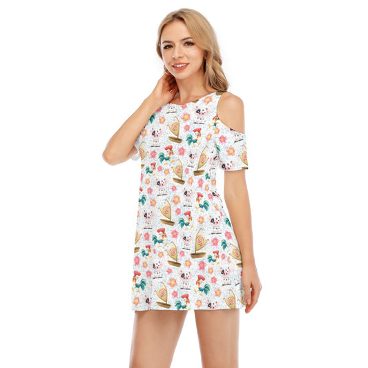 Island Pig & Rooster Duo - Women's Cold Shoulder Cotton Dress