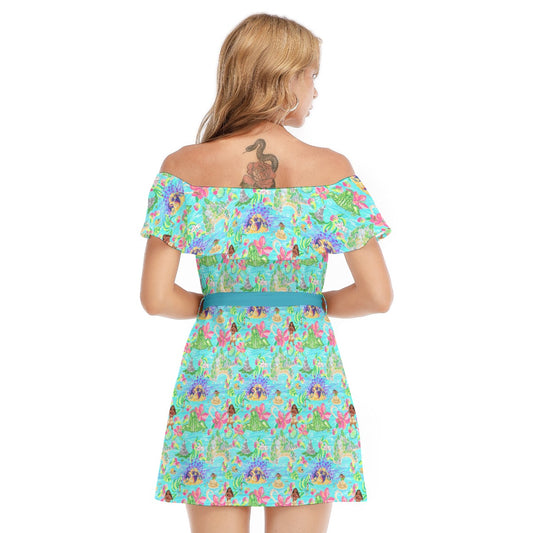 Tropical Island Paradise - Women's Off-shoulder Ruffle Dress