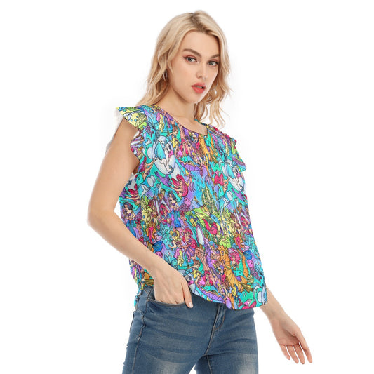 Under the Sea Storybook Scenes - Women’s Flutter Sleeve Top