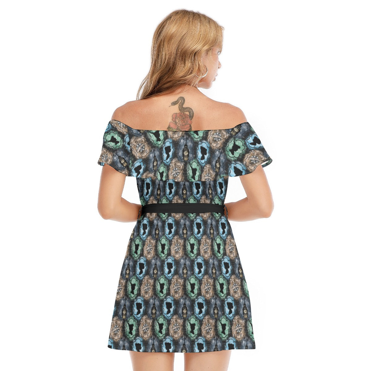 Starry Flight Silhouettes - Women's Off-shoulder Ruffle Dress