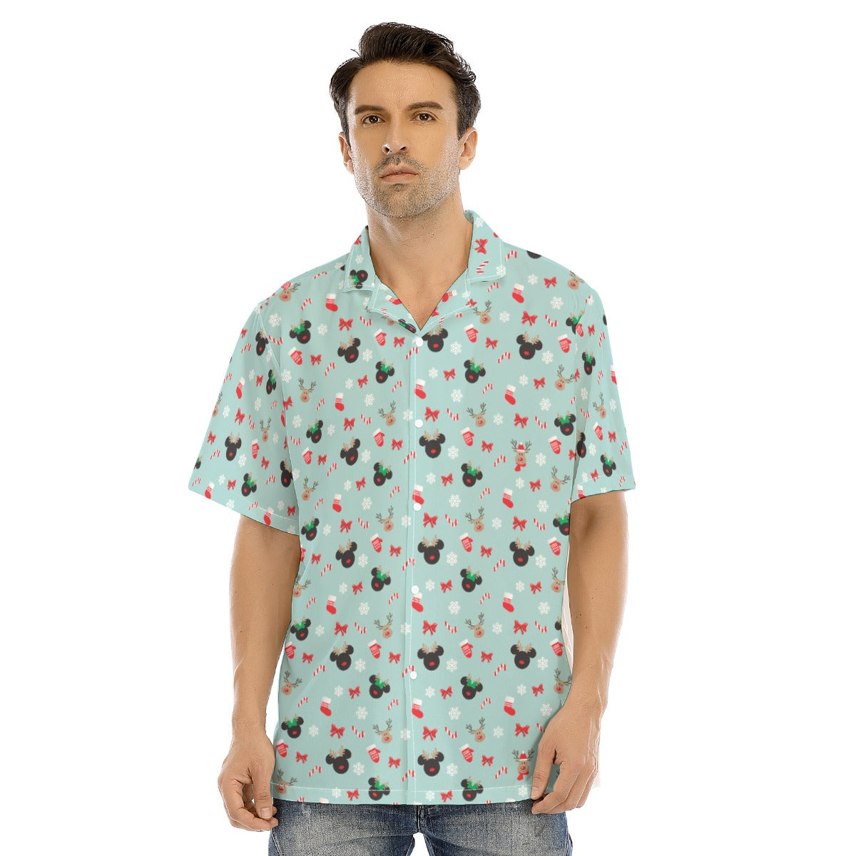 Festive Reindeer Mouse Holidayeers - Men's Hawaiian Button Up Shirt