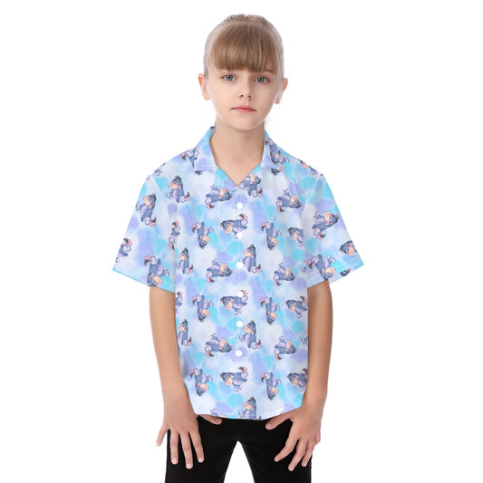 Watercolor Gentle Donkey - Kid's Hawaiian Button Up Shirt
