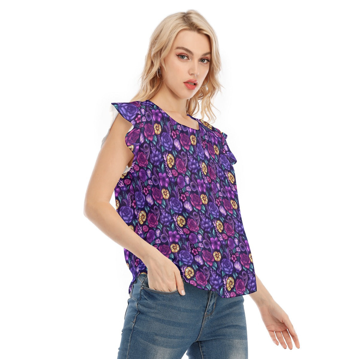 Fairytale Florals – Dark Sea Witch - Women’s Flutter Sleeve Top