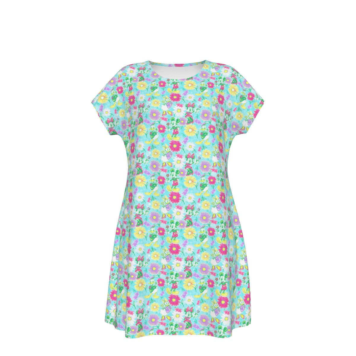 Neon Spring Floral Friends - Women's T-Shirt Dress
