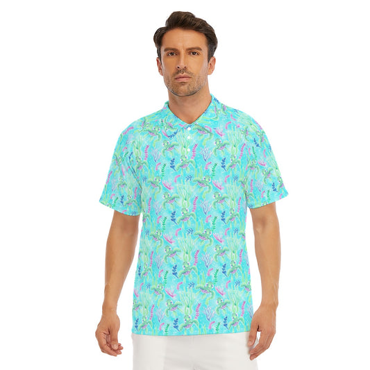 Neon Floral Baby Turtle - Men's Polo Shirt