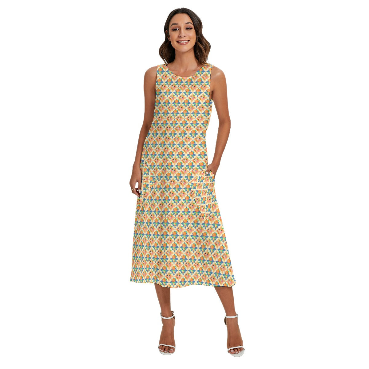 Retro Citrus Play - Women’s Diagonal Pocket Midi Dress