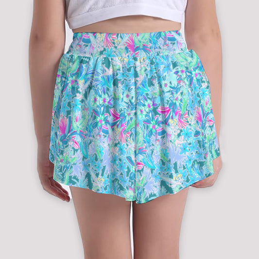 Bright Floral Flight - Neverland Adventure - Girls’ Flowy Pocket Shorts