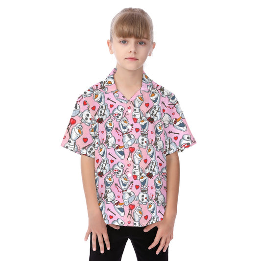Sketched Snowman Valentine’s Day - Kid's Hawaiian Button Up Shirt