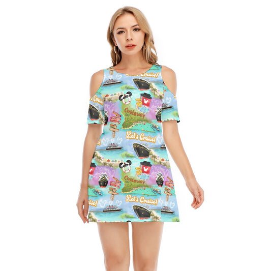 Tropical Castaway Island - Women's Cold Shoulder Cotton Dress