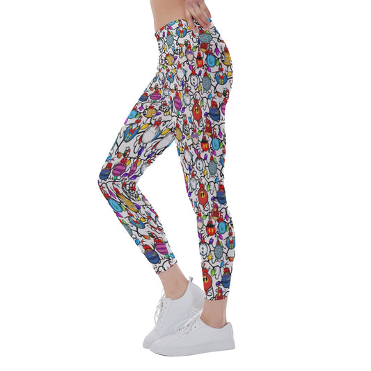 Festive Character Baubles on White - Women's Yoga Leggings