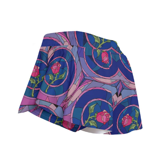 Enchanted Rose Stained Glass - Women's Flowy Pocket Shorts
