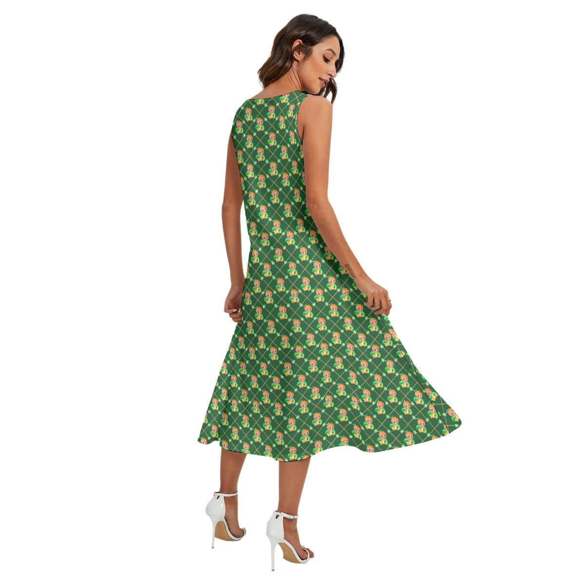 Geometric Citrus Delight - Women’s Diagonal Pocket Midi Dress