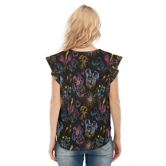 Mouse Friends’ Love in the Sky - Women’s Flutter Sleeve Top