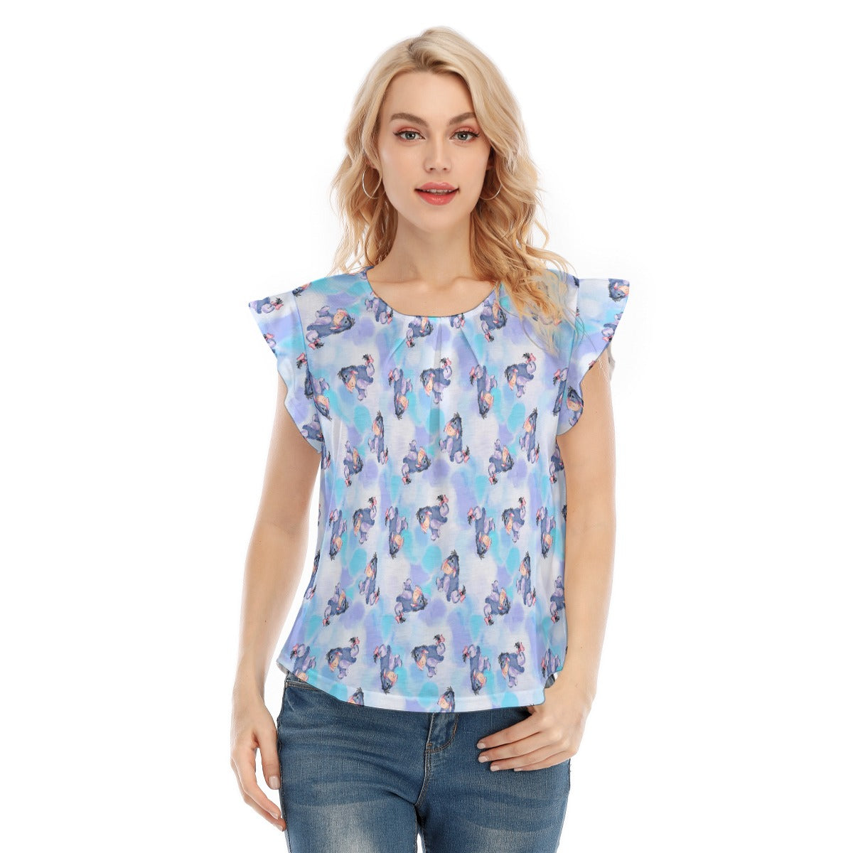 Watercolor Gentle Donkey - Women’s Flutter Sleeve Top