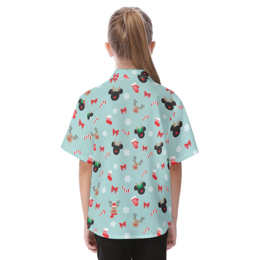 Festive Reindeer Mouse Holidayeers - Kid's Hawaiian Button Up Shirt